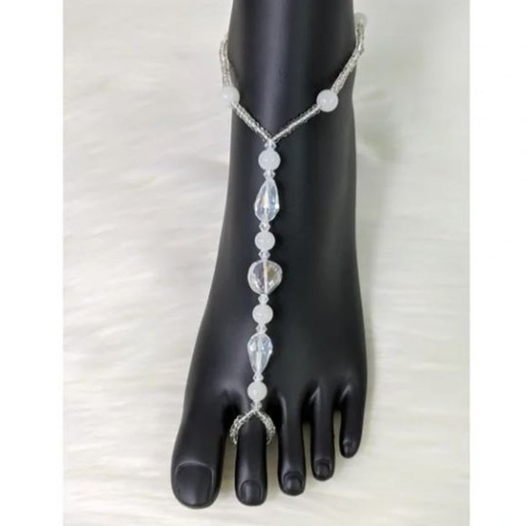 Set of Two Clear Beaded Stretch Barefoot Sandals - Picture 2 of 2
